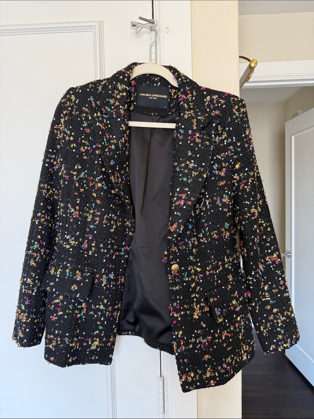 Amanda Uprichard Black Tweed Blazer with Multicolor Flecks